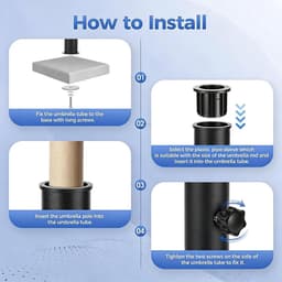 Parasolhouder voor balkon - Zwart - Universele Parasolbuis met PVC-reduceerringen - Verstelbare Standbuis voor Parasolstokken — thumbnail 3