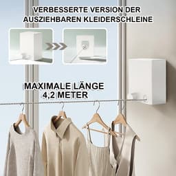 Dailygoods- Waslijn Uittrekbaar 4,2 m - Wandmontage - Roestvrijstalen Staaldraad - Duurzaam - Waterdicht - Eenvoudige Installatie - Wasdroger — thumbnail 2