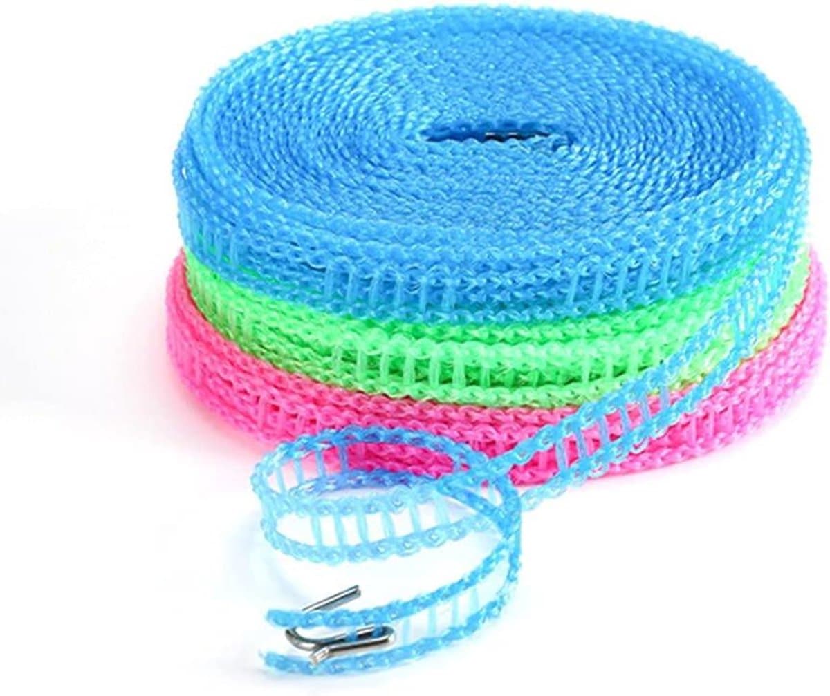 Waslijn Set - Draagbare Lijn - Buiten Drogen - Windproof Ontwerp - 3x 5 Meter - Roze Blauw Groen — afbeelding 1