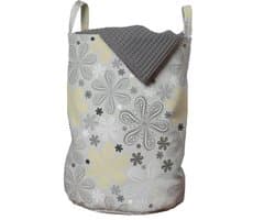 New Bed Grijs Gele bloem Wasmand met Handvatten en Koordsluiting, 33 cm x 48 cm