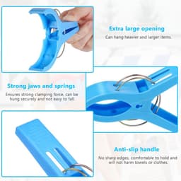 Wasknijpers, 6 Stuks Handdoekklemmen, Plastic Strandhanddoekclips, voor Zwembad Stoelen Wasserij, Houd uw Handdoek Tegen Blazen Weg — thumbnail 2