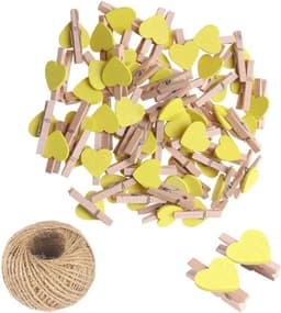 Houten Hart Knijpers - Mini Clips - Foto's Ophangen - Milieuvriendelijk Materiaal - 100 Stuks - Geel — thumbnail 1