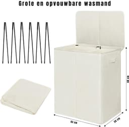 Ploutos® Wasmand 2 Vakken - 154L - Wasmand - Wassorteerder - Wit – 63cm x 37cm x 69cm — thumbnail 5