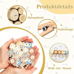 SnelShoppen - Houten Klemmen Klein met Bosdieren Motief 3.5 cm Mini Kleding Klemmen Hout - 30 Stuks + 10 m Jute Touw voor Foto's, Postkaarten, DIY en — thumbnail 4