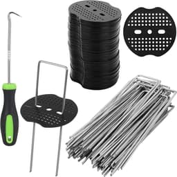 SnelShoppen - 50 Stuks Weed Cloth Haken + 50 Wasmachines, Grondankers voor Tuin, Kunstgras, Camping, U-Vormige Grondspijkers 150x40mm - Ø2.5mm — thumbnail 1