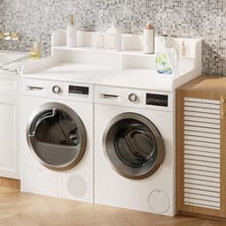 SnelShoppen - 2-laags Wasdroog Werkblad voor Wasmachine en Droger, Organisatie en Opslag voor Utility Room, Houten Werkblad, Wit, 137x70x30.2 cm — thumbnail 5