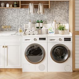 SnelShoppen - 2-laags Wasdroog Werkblad voor Wasmachine en Droger, Organisatie en Opslag voor Utility Room, Houten Werkblad, Wit, 137x70x30.2 cm — thumbnail 3