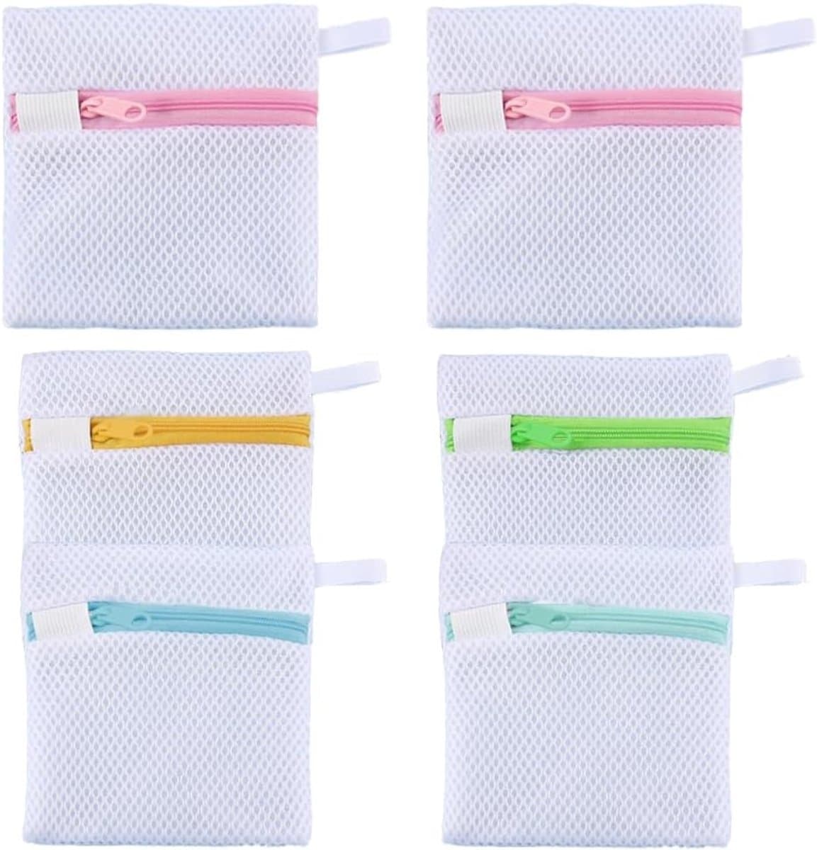 Kleine waszakken set van 6, herbruikbare anti-klevende opbergtassen met ritssluiting voor delicate kleding, ideaal voor thuis en op reis, perfect voor sokken en handschoenen in 5 kleuren — afbeelding 1
