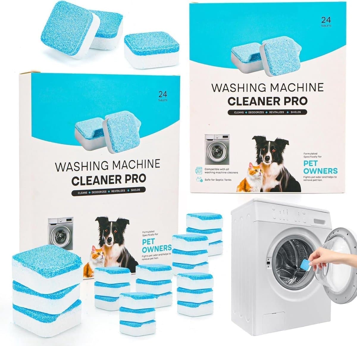 Reinigingstabletten voor de wasmachine - 24 stuks voor huisdierbezitters, krachtig tegen geuren, kalkaanslag en voor een diep reinigende formule — afbeelding 1