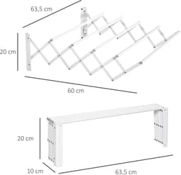 OKWISH Wandtrockner – Uitrekbaar En Opvouwbaar – 63,5 X 60 X 20 Cm – Metaal – Wit – Ruimtebesparende Wandmontage Voor Binnen En Buiten — thumbnail 4
