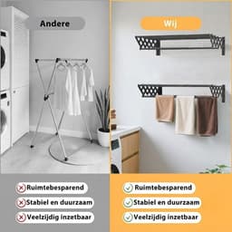 Wanddroogrek – Ophangbaar Wasrek voor Kleding – Ruimtebesparend - Zwart - 42cm x 13cm x 12cm — thumbnail 5