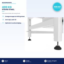 Wasophoogte® Wasmachine verhoger met lade en droogrek - Dubbele wasmachine opbouwmeubel - Wasmachine sokkel - 42cm hoog - Wit - Universeel - 65*60,5 (LxB) - Inclusief wandbeugels — thumbnail 2