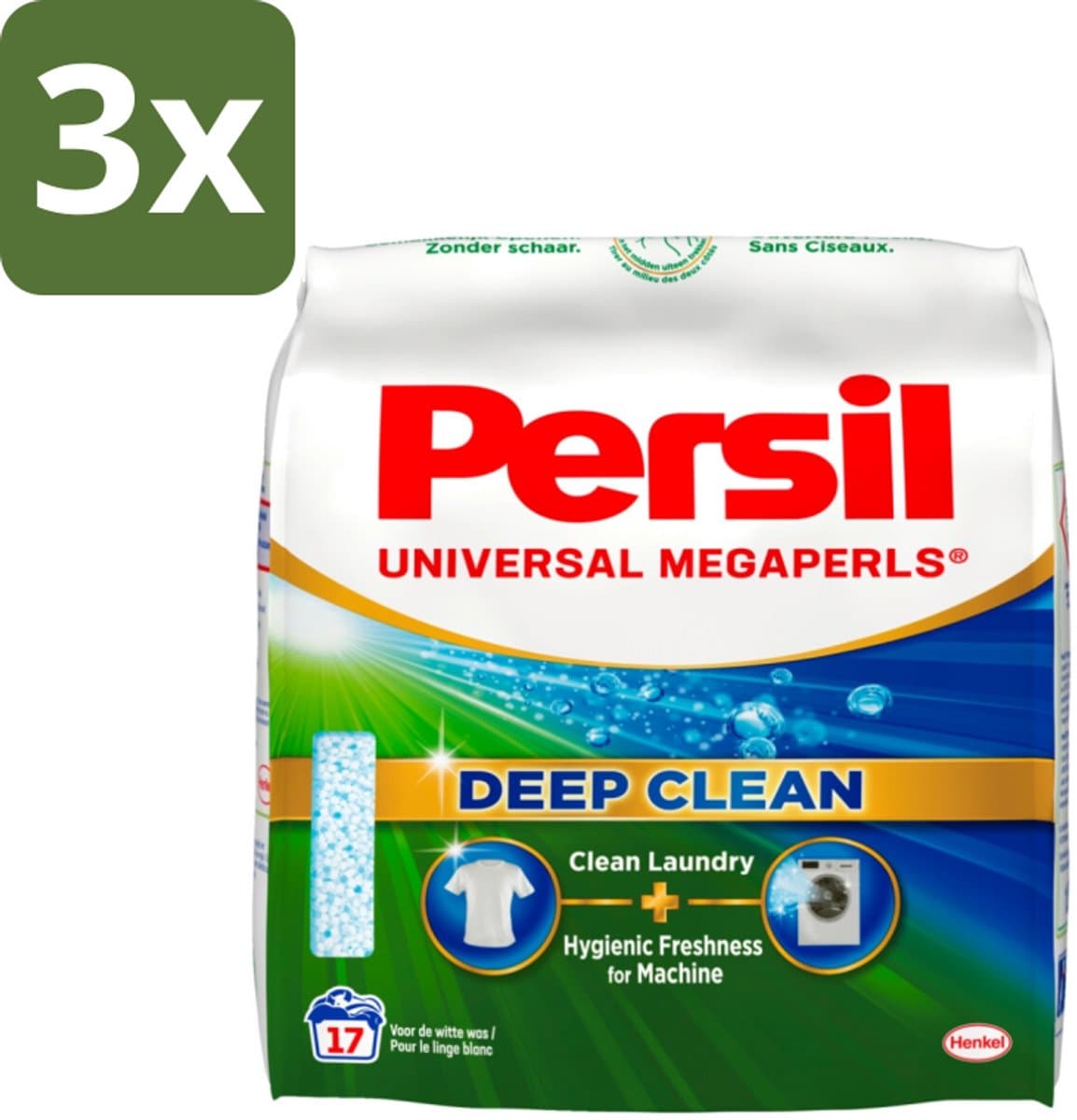 3 x Persil Waspoeder Megaperls Power 17 Wasbeurten 1,02 kg - Waspoeder - Was - Wasmiddel - Wasbeurten - Vlekverwijdering — afbeelding 1