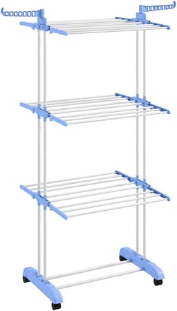 Opvouwbaar verticaal droogrek - 3 droogniveaus - met wielen - inklapbare zijvleugels - ruimtebesparend - eenvoudig op te bergen — thumbnail 2