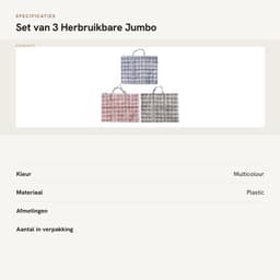 Waszakken Jumbo - 3 Stuks - Sterk en Duurzaam - Opbergtas voor Kleding - Met Rits - Ideaal voor Verhuizen - Afmetingen 79x20x58,5 cm - Opbergzakken — thumbnail 2