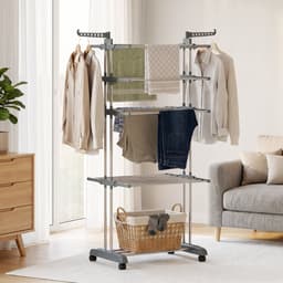 HOMCOM Clothes Drying Rack-Plastic, Stahl-73L x 64B x 172H cm-Grau — thumbnail 3