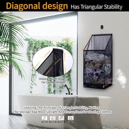 Wasmand Hangende - Hangend en Opvouwbaar - Waszak -Wasverzamelaar - Ophangbare Wasmand - Laundry basket - Wassorteerder - Speelgoedmand - Voor Badkamer, Slaapkamer en Wasruimte - Zwart — thumbnail 2