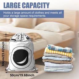 Dailygoods- Waszak Katoen 60 x 50 cm - 2 Stuks - Trekkoord - Machinewasbaar - Multifunctioneel - Ruimtebesparend - Opbergtas — thumbnail 3