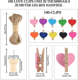 Dailygoods - 100 stuks mini-houten knijpers - Hartvormige wasknijpers in 10 kleuren — thumbnail 4