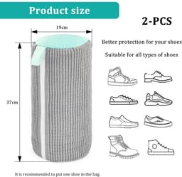 Dailygoods - OMJMYY 2 stuks waszakken voor schoenen, wasmachine, waszak voor schoenen, herbruikbaar, waszakken voor schoenen met ritssluiting, bescherming voor schoenen en kleding (grijs) — thumbnail 3