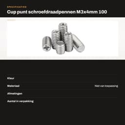 Madenschroeven M3x4mm - 100 Stuks - Roestvrij Staal - Pinschroeven - Schroefdraadpennen - Schroefdraadgat — thumbnail 2
