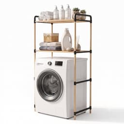 INDECOR Wasmachine Organizer Rek - Wasmachine Opbergrek met 2 Planken - Badkamer Opbergrek - Bovenbouwrek voor Wasmachine - Houten Opbergrek - 65 x 35 x 100 cm - Naturel/Zwart — thumbnail 1