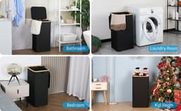 Omgoods - XXL Wasmand met Deksel 120L - Vouwbare Opbergtas van Oxford met Bamboe Handvatten — thumbnail 2