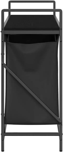 Wasmand – Laundry Basket – Wasbox – Wasopberger – Waszakken – Met Twee Compartimenten – Bovenste Opbergrek – Zwart Stalen Frame – Eiken Houtlook — thumbnail 4
