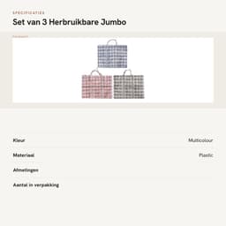 Dailygoods- Waszakken Jumbo - 3 Stuks - Sterk en Duurzaam - Opbergtas voor Kleding - Met Rits - Ideaal voor Verhuizen - Afmetingen 79x20x58,5 cm - Opbergzakken — thumbnail 3