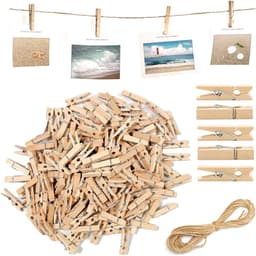 150 mini houten knijpers 3,5 cm met 10 m jute koord - kleine wasknijpers voor foto's, ansichtkaarten en creatieve decoratie ideeën — thumbnail 1