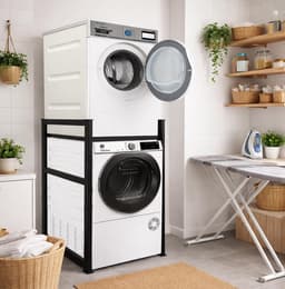 Wasmachinerek 74x65x111cm zwart | Opbergrek voor wasmachine en droger boven elkaar | Badkamer staand rek wasmachinekast kelder — thumbnail 3