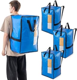 Verticale Verhuiszakken met Sterke Handvatten en Ritsen - Ideaal voor Kledingopslag, Waszakken en Reizen (Blauw, 4 Stuks) — thumbnail 1