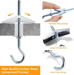 7 Sets M5 Wing Spring Hook, Spring Toggle Wing Bolt Hook, Plafond Gipsplaat Montage Haak, met Zeskant Moeren, Ringen, voor Gipsplaat Holle Wanden Hangende Planten Bevestiging — thumbnail 3