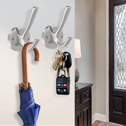 Badjashaak van geborsteld nikkel, handdoekhaak, 3-pack kledinghaken, zware haken voor de bijkeuken, dubbele badjashaken, wandmontage, hoedenhaken voor hal, badkamer, keukenkast — thumbnail 2
