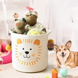 Opslagmand van katoentouw met handvatten voor baby's, kinderen, speelgoed, geschenkmandje voor de kinderkamer voor opbergrekken, badkamer commode organizer (leeuwen) — thumbnail 5