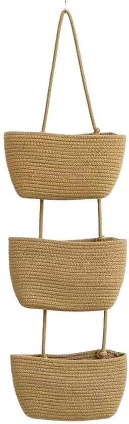 Drielaagse rotan wandmand - kaki, opbergmand voor de woonkamer — thumbnail 1