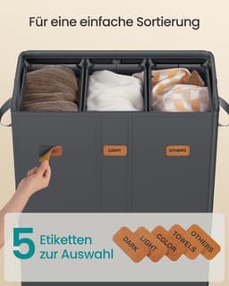 Wasmand – 3 compartimenten – Met deksel en wasbare binnenzak – Grijs — thumbnail 4