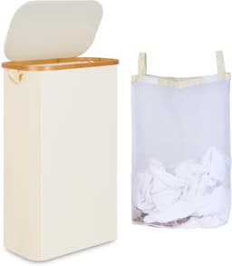 Hoge Wasmand 60 l - Beige - Afneembare Binnenzak - Inclusief Bamboe Handvat — thumbnail 4