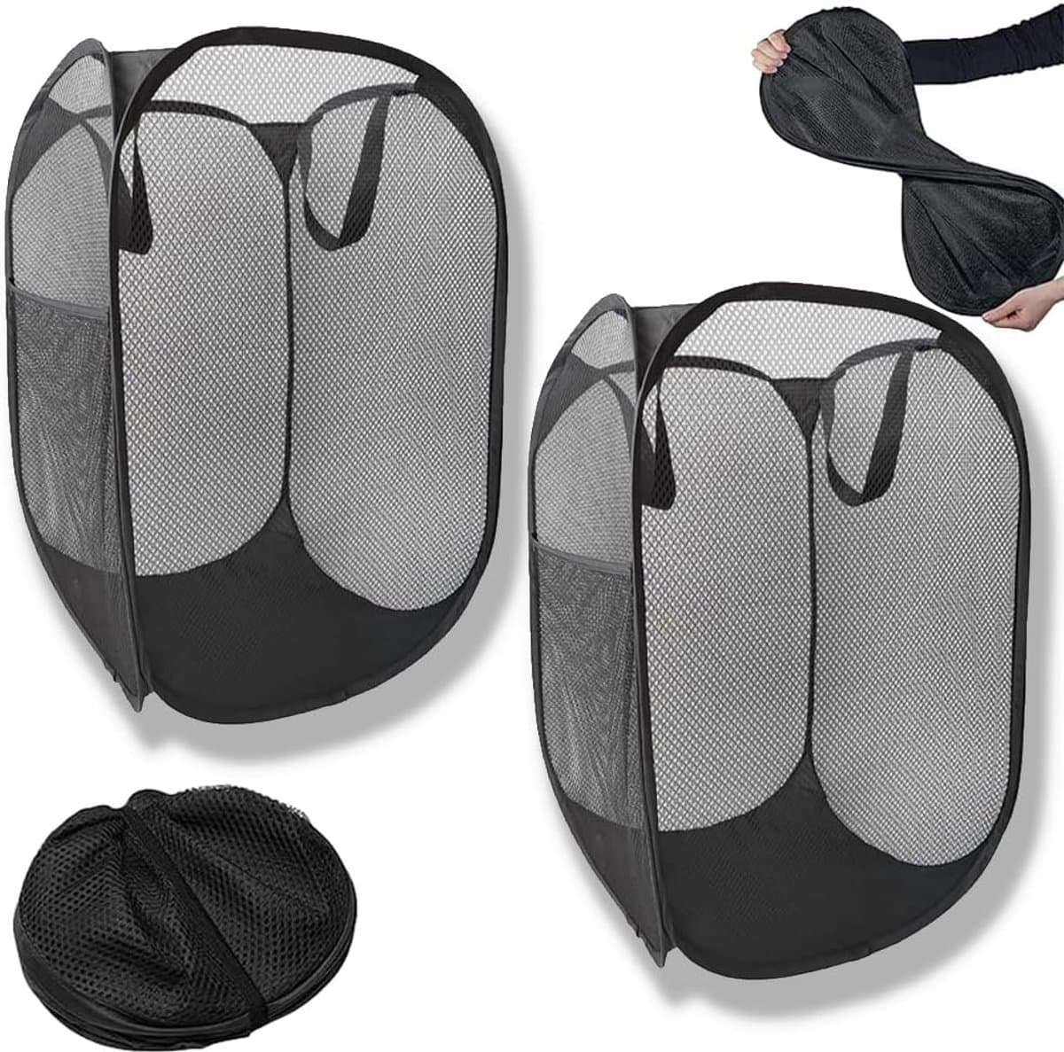 Opvouwbare wasmand (2-pack) - 36*36*58cm - Opvouwbare wasmand van gaas - met versterkte handgrepen en zijvakken - Opvouwbare wasmandorganizer - Geschikt voor reizen, thuis en kamperen - voor het opbergen van wasgoed — afbeelding 1