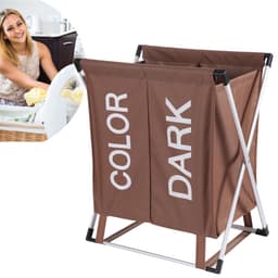 Wassorteerder - 60 L - Wasmand 2 Vakken - Opvouwbare Wasmanden - Wassorteerder 2 vaks - Aluminium Frame - Bruin - Wit — thumbnail 2