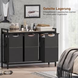 Wasmand met 3 Vakken en Hangrek - Grote Capaciteit 170L - Afneembare Zakken - Ideaal voor Badkamer of Slaapkamer — thumbnail 2