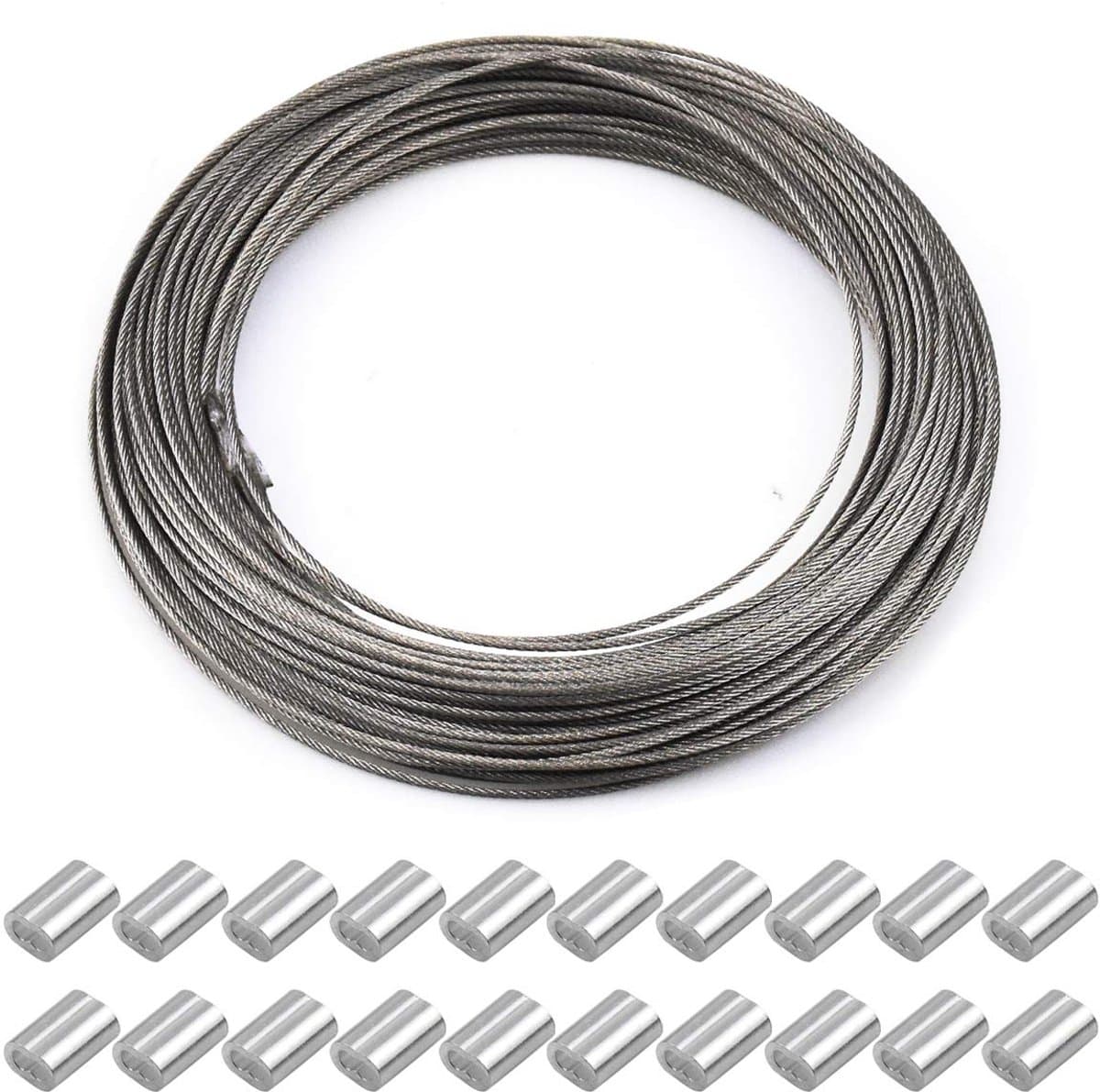 30 m x 1.5 mm Stalen Kabel - Multifunctionele - RVS Kabel - Foto Lijst Ophangdraad met 20 Stuks Aluminium Klemhuls - Voor Gordijn Touw - Waslijn - Handrail Kabels — afbeelding 1