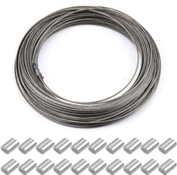30 m x 1.5 mm Stalen Kabel - Multifunctionele - RVS Kabel - Foto Lijst Ophangdraad met 20 Stuks Aluminium Klemhuls - Voor Gordijn Touw - Waslijn - Handrail Kabels — thumbnail 1