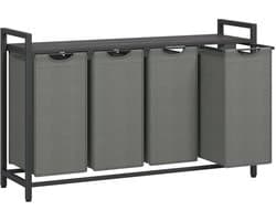 Jessi Store - Wasmand 4 vakken - 160L - Afneembare waszakken - Verstelbare voeten - Wassorteerder - Wasmanden - 116x33x72cm)