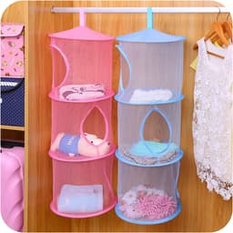 3-afdelings Gaas Hangende Opslagmand – Opvouwbare Netzak Organizer, Blauw, Voor Speelgoed, Kleding & Was – Ruimtebesparend — thumbnail 4