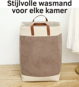 Webzon – Wasmand – Wasmanden – Wasmand inklapbaar – Opvouwbare Wasmand – 30×35×55 cm – Engels design – Jute stof met leren handvatten – Opbergmand – Opvouwbaar en ruimtebesparend – Bruin — thumbnail 4