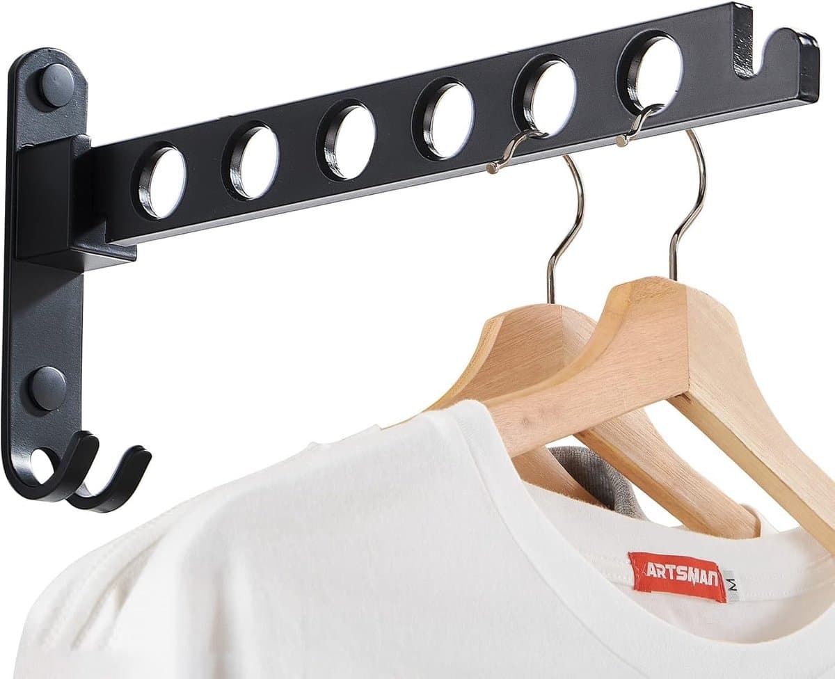 Wandgemonteerd Kledingrek - Droogrek - Droogrek Inklapbaar - Aluminium - Zwart — afbeelding 1