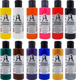 Textielverf Set van 12 levendige kleuren, elk 60 ml. Wasbare textielverf 10 kleuren + 2 metallic kleuren (goud en zilver) Machinewasbare textielverf 12 x 60 ml T-shirtkleuren — thumbnail 1