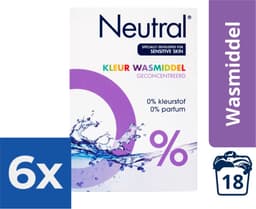Neutral 0% Kleur Parfumvrij Waspoeder - 18 wasbeurten - 1-188 kg - Wasmiddel - Voordeelverpakking 6 stuks — thumbnail 1