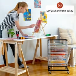 Klein Hangend Droogrek voor Kunst - Mobiele Droogtoren - 19 Uitneembare Schappen - Wit — thumbnail 4